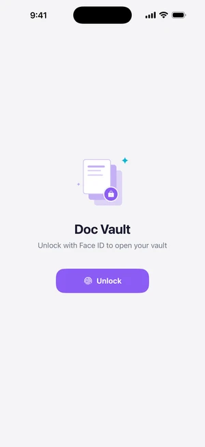 Doc Vault lock screen with the vault illustration and an Unlock button